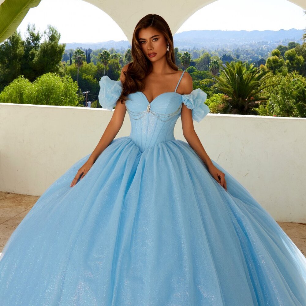 NEW ROMANTIC MAXI BALL GOWN W/ SWEETHEART NECK & OFF SHOULDER SLEEVES JT1487H